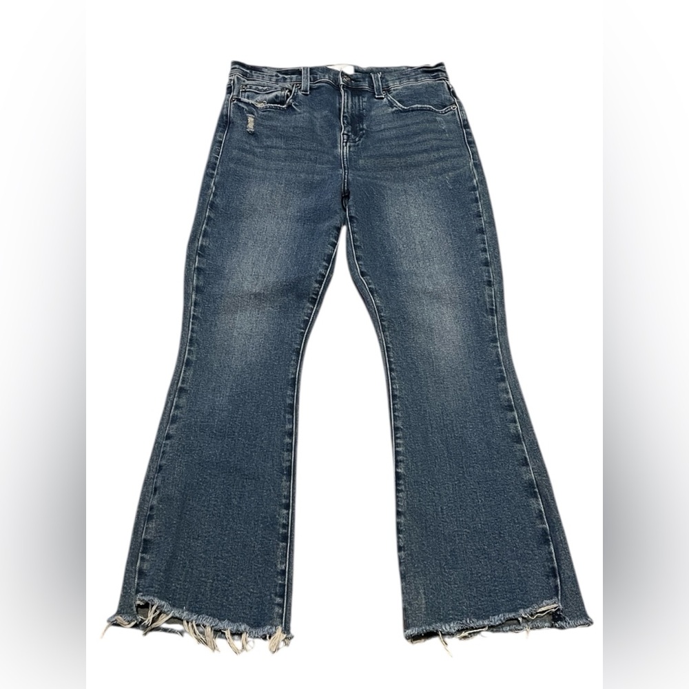 Pistola Lennon High Rise Crop Boot jeans in a distressed, medium blue wash 29